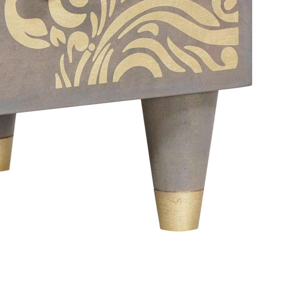 Highboard Grå og Guld 60 x 33 x 100 cm Massivt mangotræ