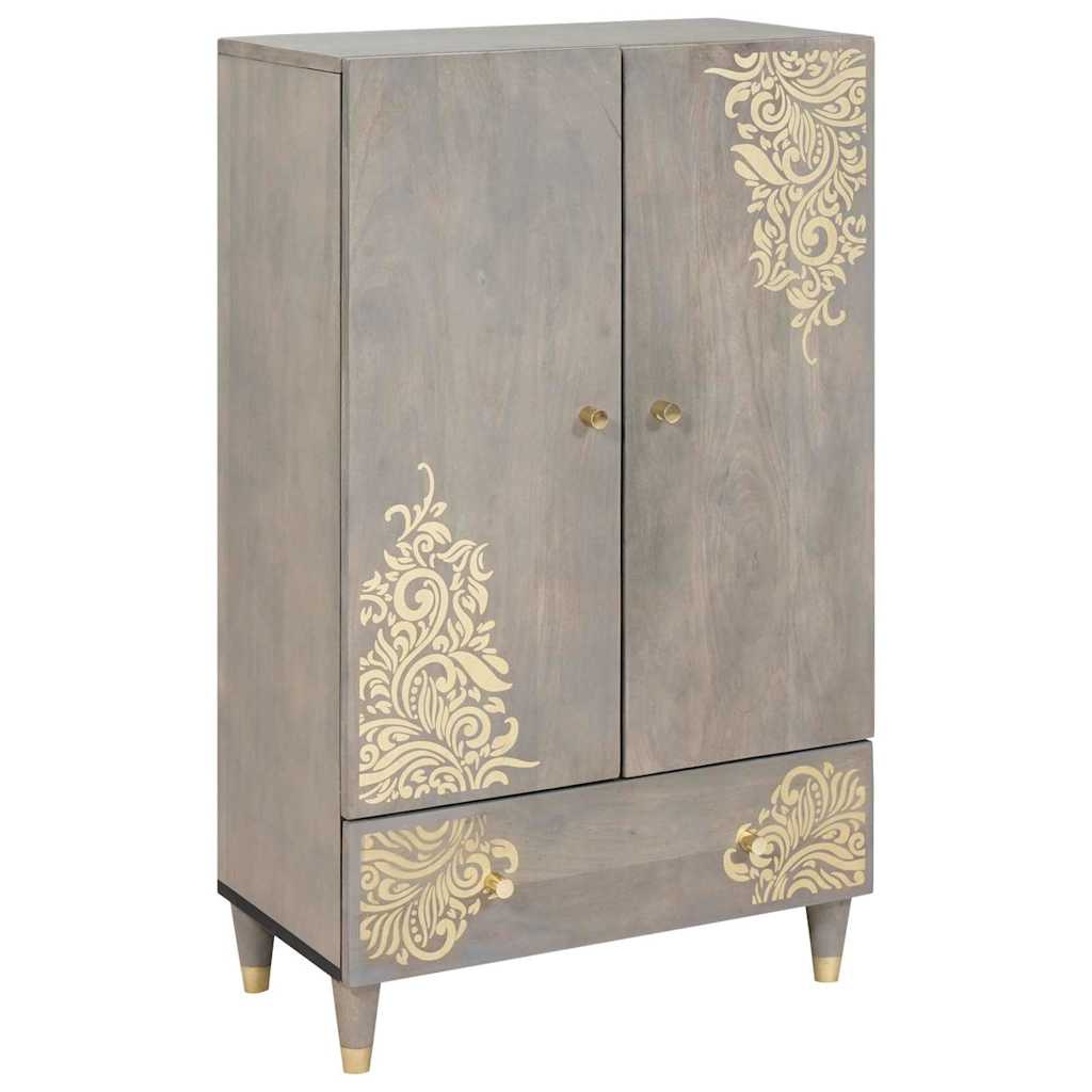 Highboard Grå og Guld 60 x 33 x 100 cm Massivt mangotræ