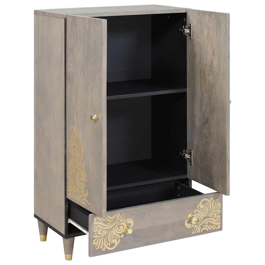 Highboard Grå og Guld 60 x 33 x 100 cm Massivt mangotræ