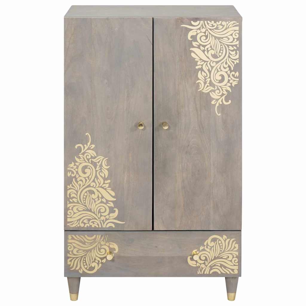 Highboard Grå og Guld 60 x 33 x 100 cm Massivt mangotræ