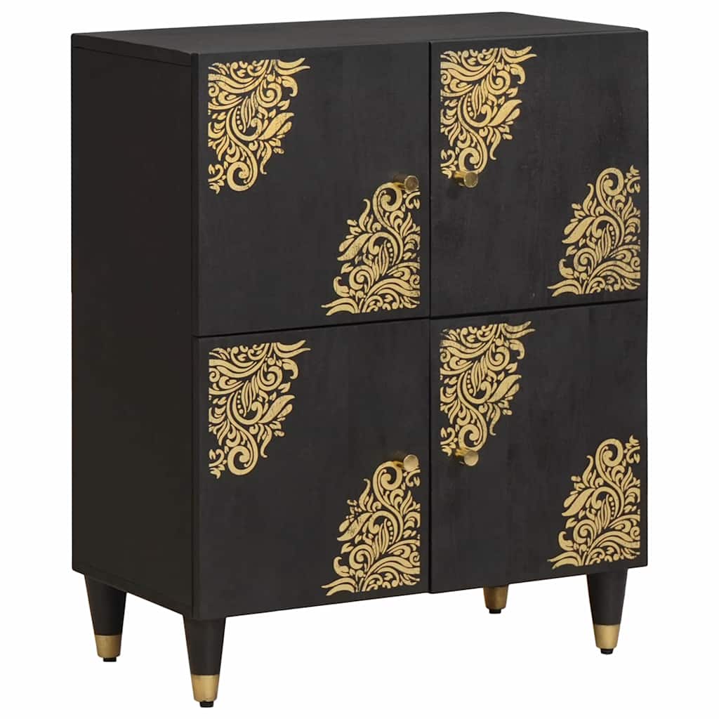 Sideboard med hylde Sort 60 x 33 x 75 cm Massivt mangotræ