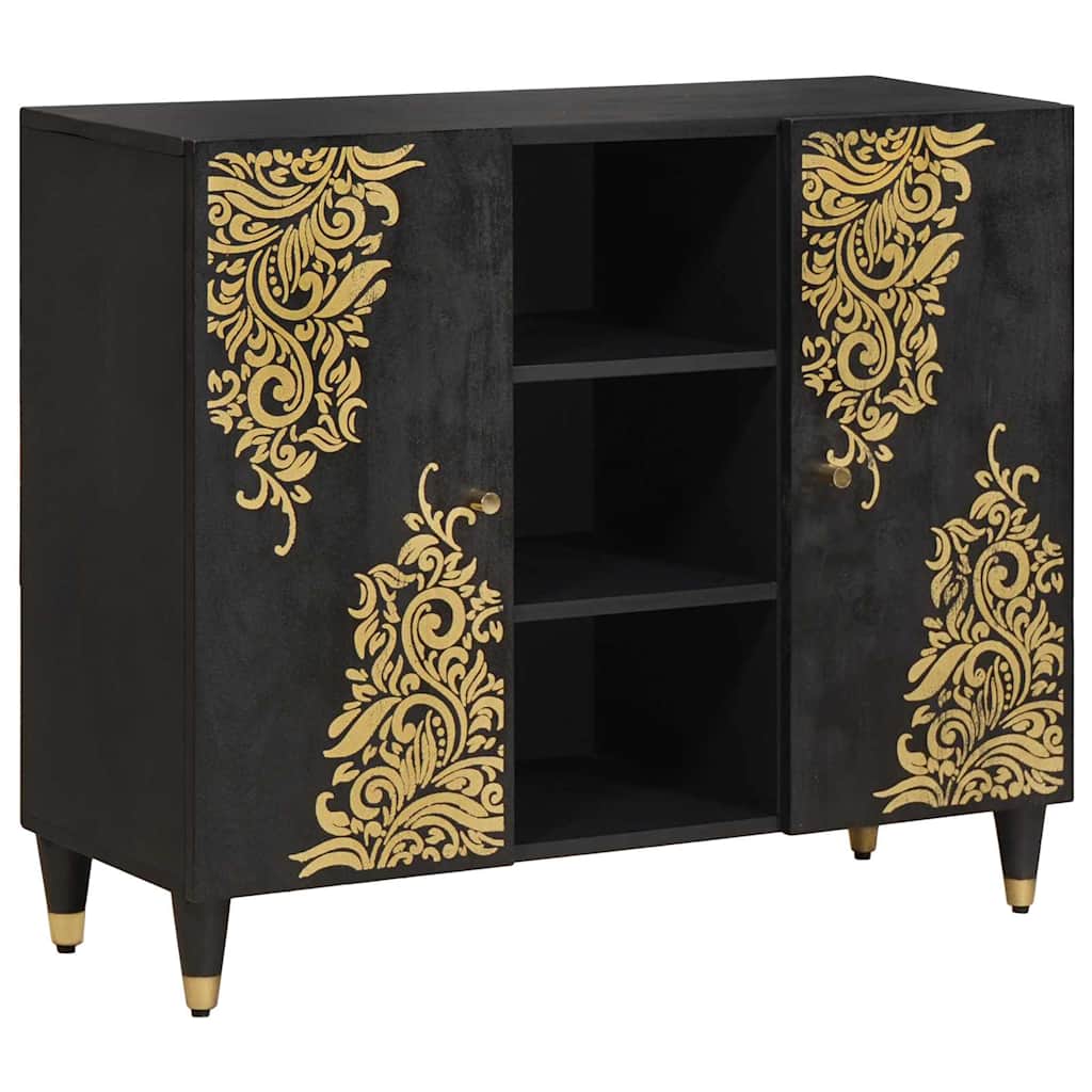 Sideboard Sort 90 x 33 x 75 cm Massivt mangotræ