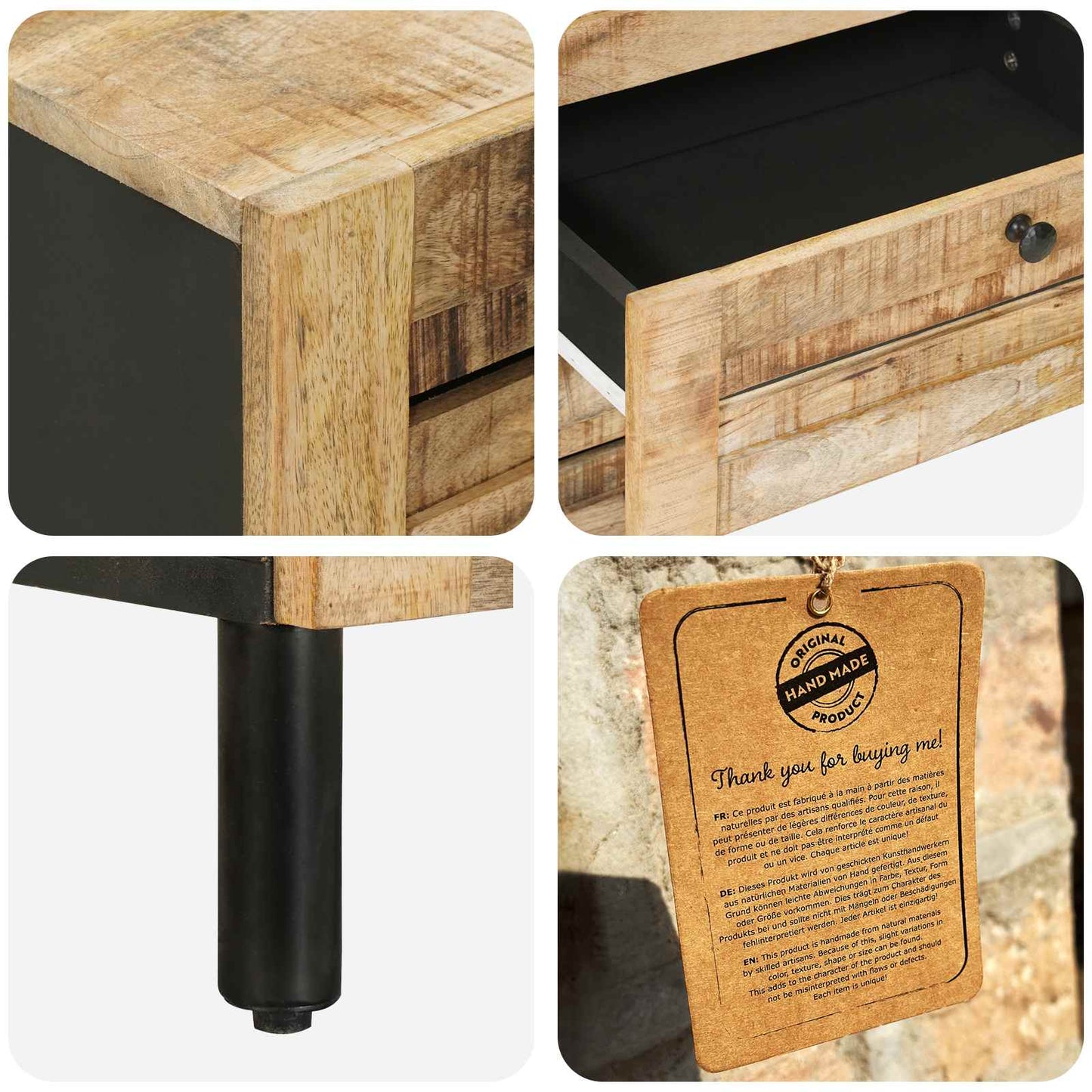 Sengebord Naturfarvet 50 x 33 x 62 cm Massivt mangotræ