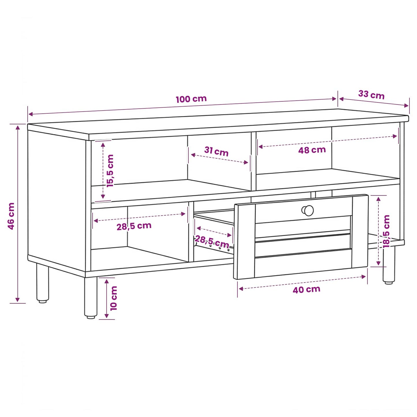 Opbevaringsskabe Naturfarvet 100 x 33 x 46 cm Massivt mangotræ