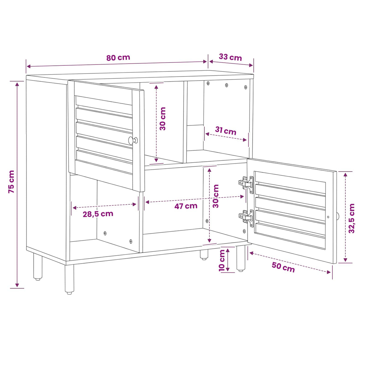 Opbevaringsskabe Brun 80 x 33,5 x 75 cm Massivt mangotræ