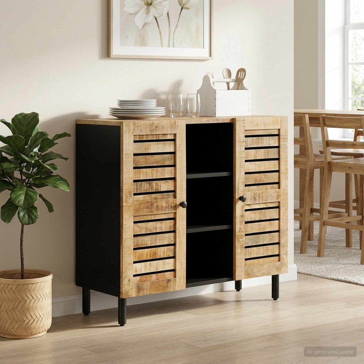 Opbevaringsskabe Naturfarvet 90 x 33 x 75 cm Massivt mangotræ