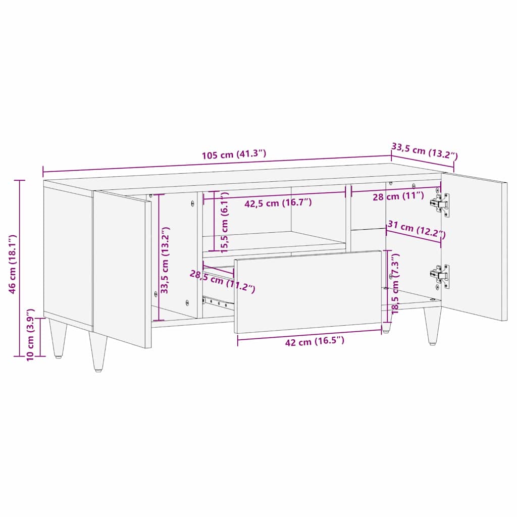 TV-skab Brun 105 x 33,5 x 46 cm Massivt mangotræ