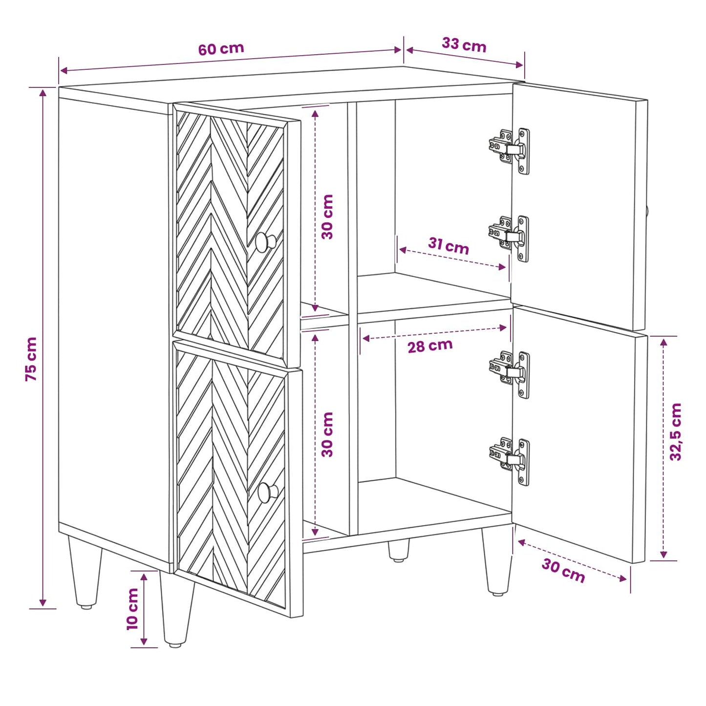 Opbevaringsskabe Brun 60 x 33,5 x 75 cm Massivt mangotræ