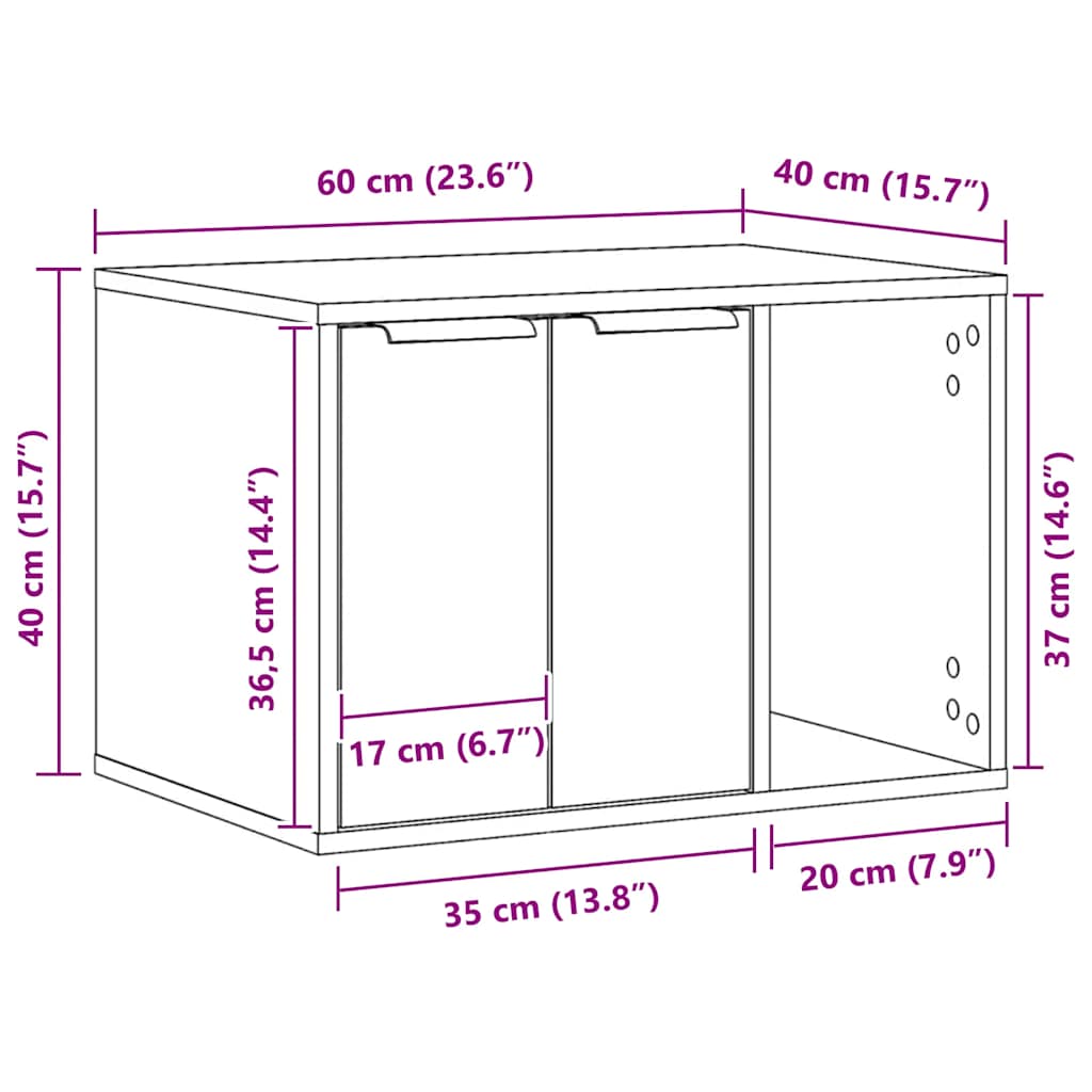 toiletskjuler kattebakke 60x40x40 cm konstrueret træ sonoma-eg