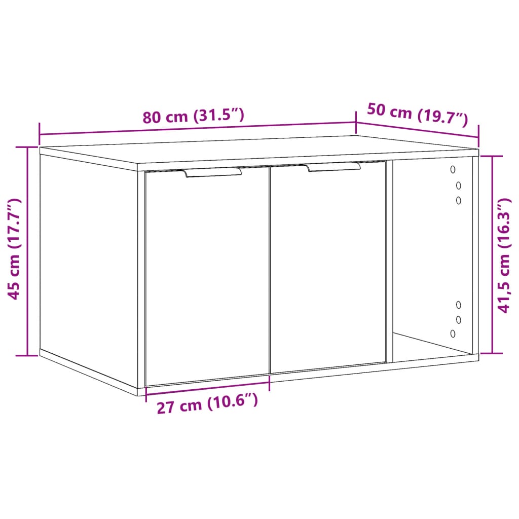 toiletskjuler kattebakke 80x50x45 cm konstrueret træ røget eg