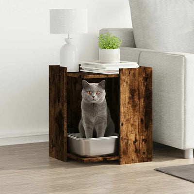 toiletskjuler kattebakke 42x42x51 cm konstrueret træ røget eg
