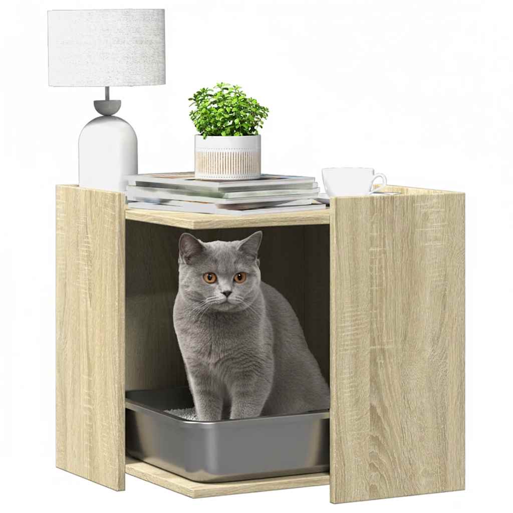 toiletskjuler kattebakke 53x53x51 cm konstrueret træ røget eg