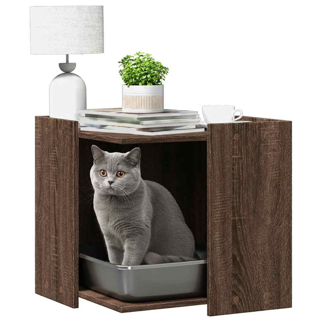 toiletskjuler kattebakke 53x53x51 cm konstrueret træ brunt eg