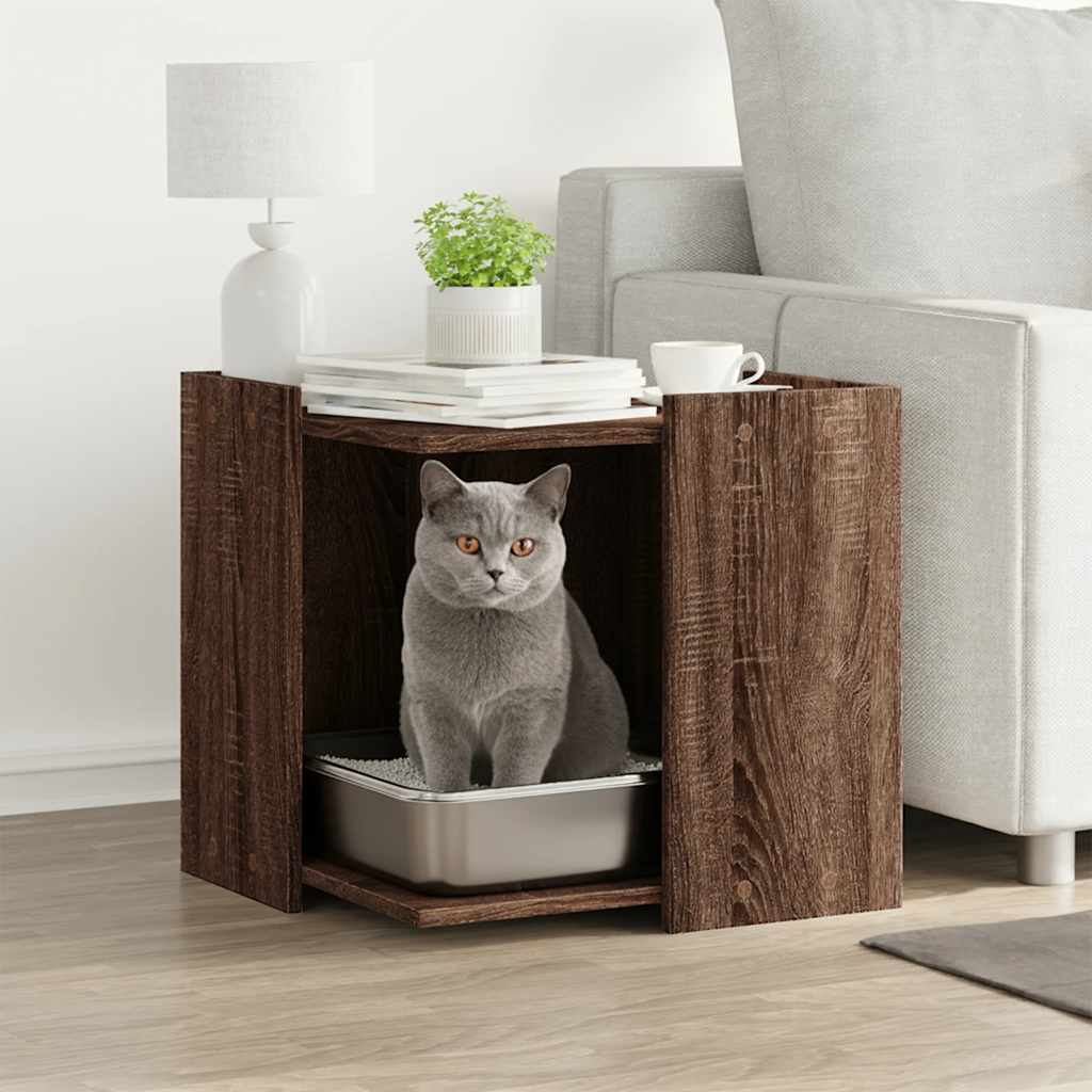 toiletskjuler kattebakke 53x53x51 cm konstrueret træ brunt eg