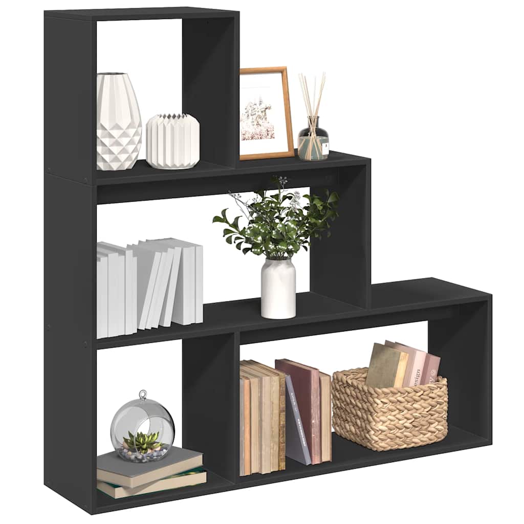 bogreol/rumdeler 123x29x123 cm 3 niveauer konstrueret træ sort