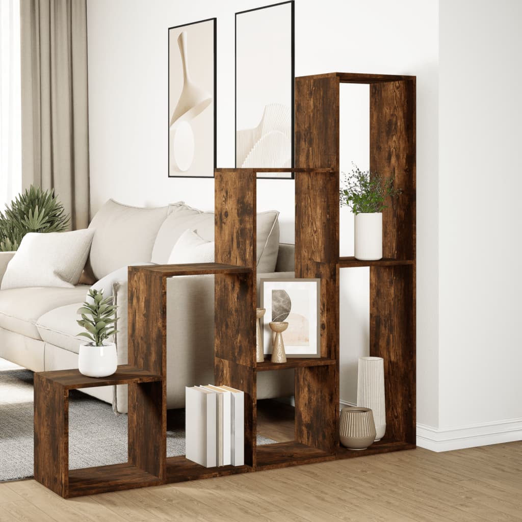 bogreol/rumdeler 143,5x29x143,5 cm konstrueret træ røget eg
