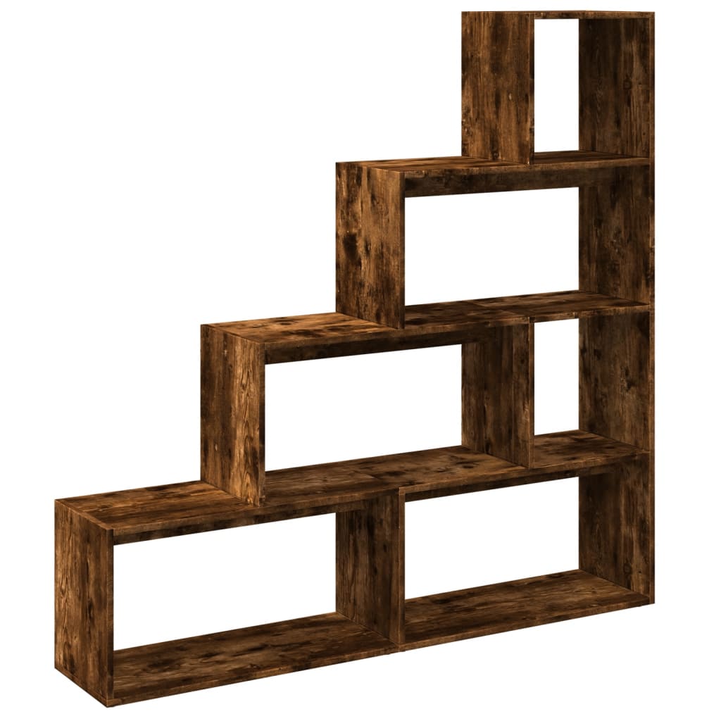 bogreol/rumdeler 143,5x29x143,5 cm konstrueret træ røget eg