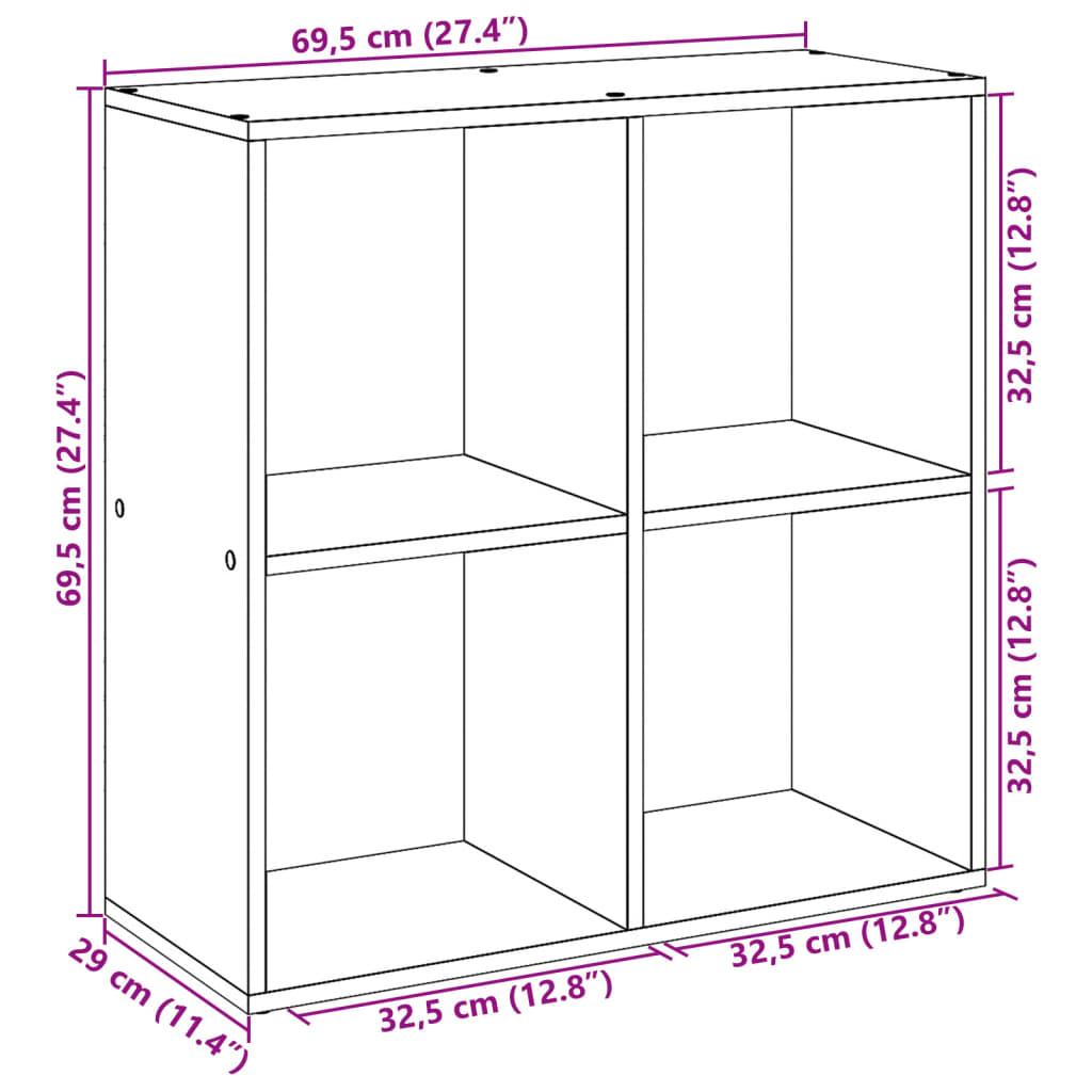 bogreol/rumdeler 69,5x29x69,5 cm konstrueret træ betongrå