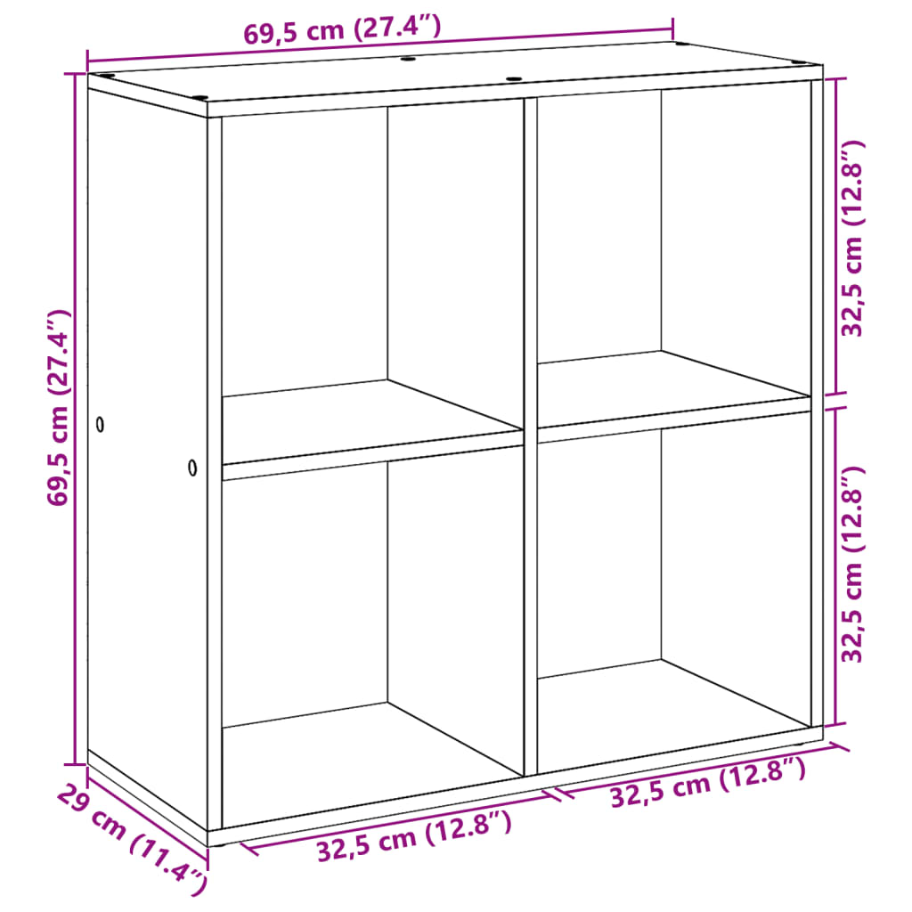 bogreol/rumdeler 69,5x29x69,5 cm konstrueret træ grå sonoma-eg