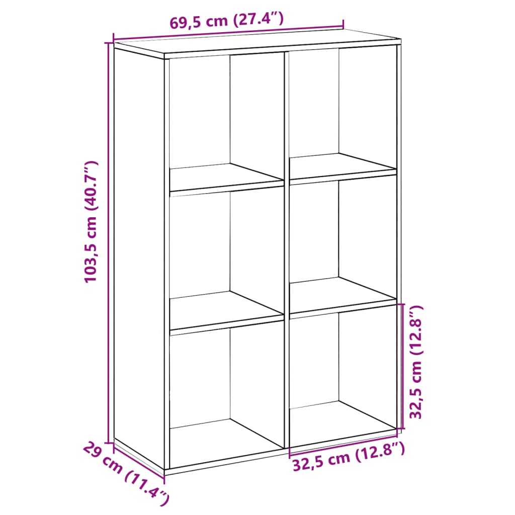 bogreol/rumdeler 69,5x29x103,5 cm konstrueret træ hvid