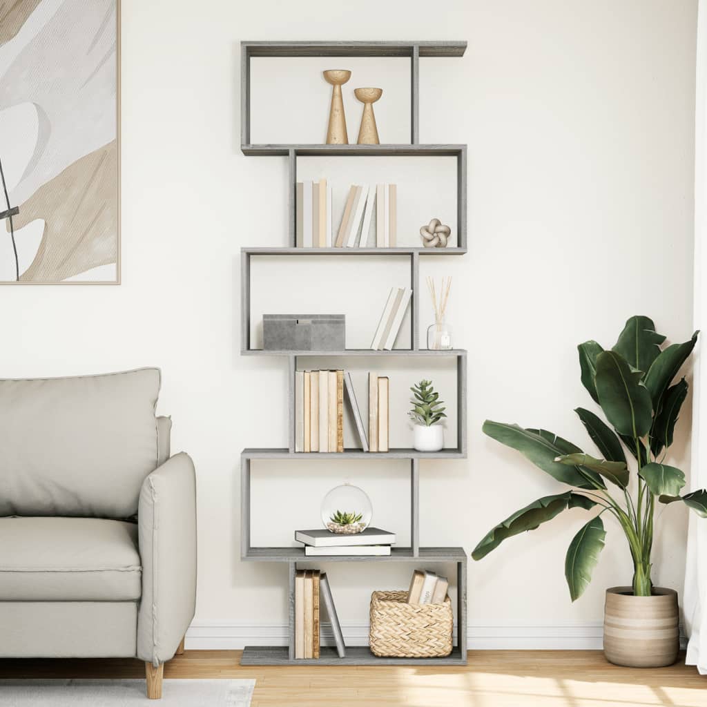 bogreol/rumdeler 70x24x193 cm 6 niveauer konstrueret træ