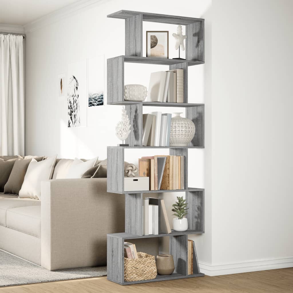 bogreol/rumdeler 70x24x193 cm 6 niveauer konstrueret træ
