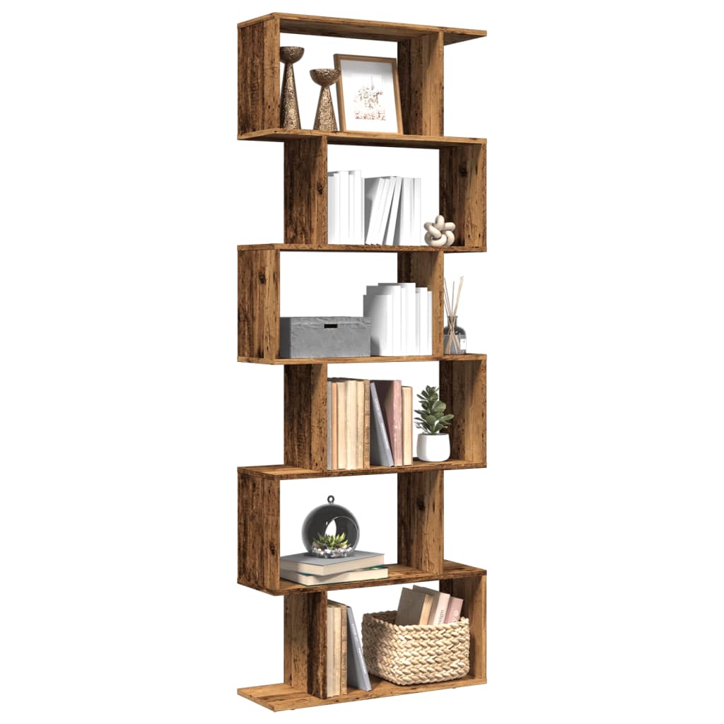 bogreol/rumdeler 70x24x193 cm 6 niveauer konstrueret træ