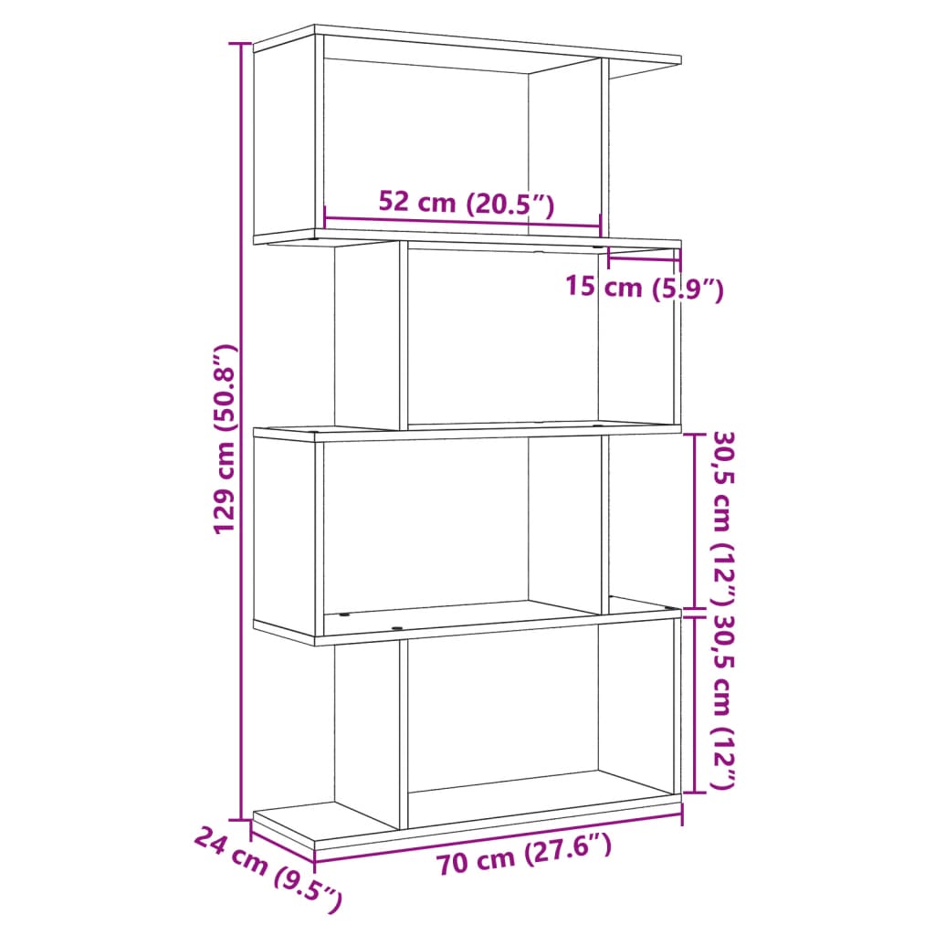 rumdelerreol 4-lags hvid 70x24x129 cm konstrueret træ