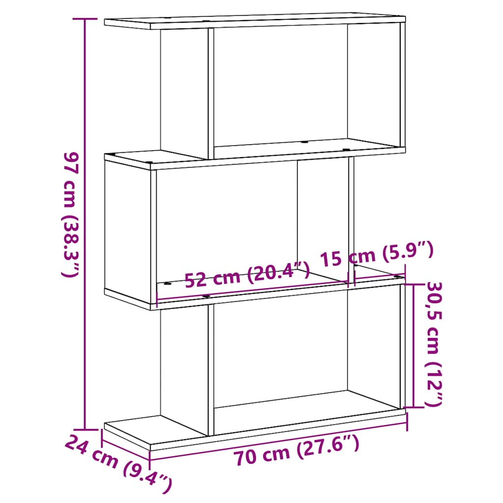 rumdelerreol 3-lags hvid 70x24x97 cm konstrueret træ