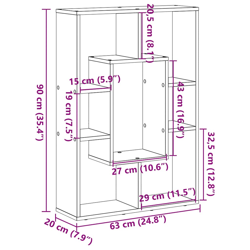 bogreol hvid 63x20x90 cm konstrueret træ