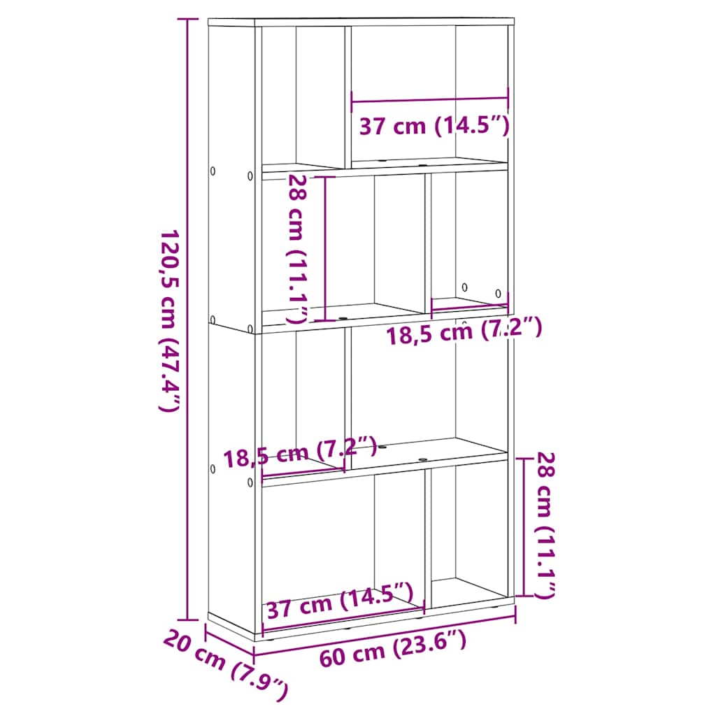 bogreol 60x20x120,5 cm konstrueret træ antikt træ