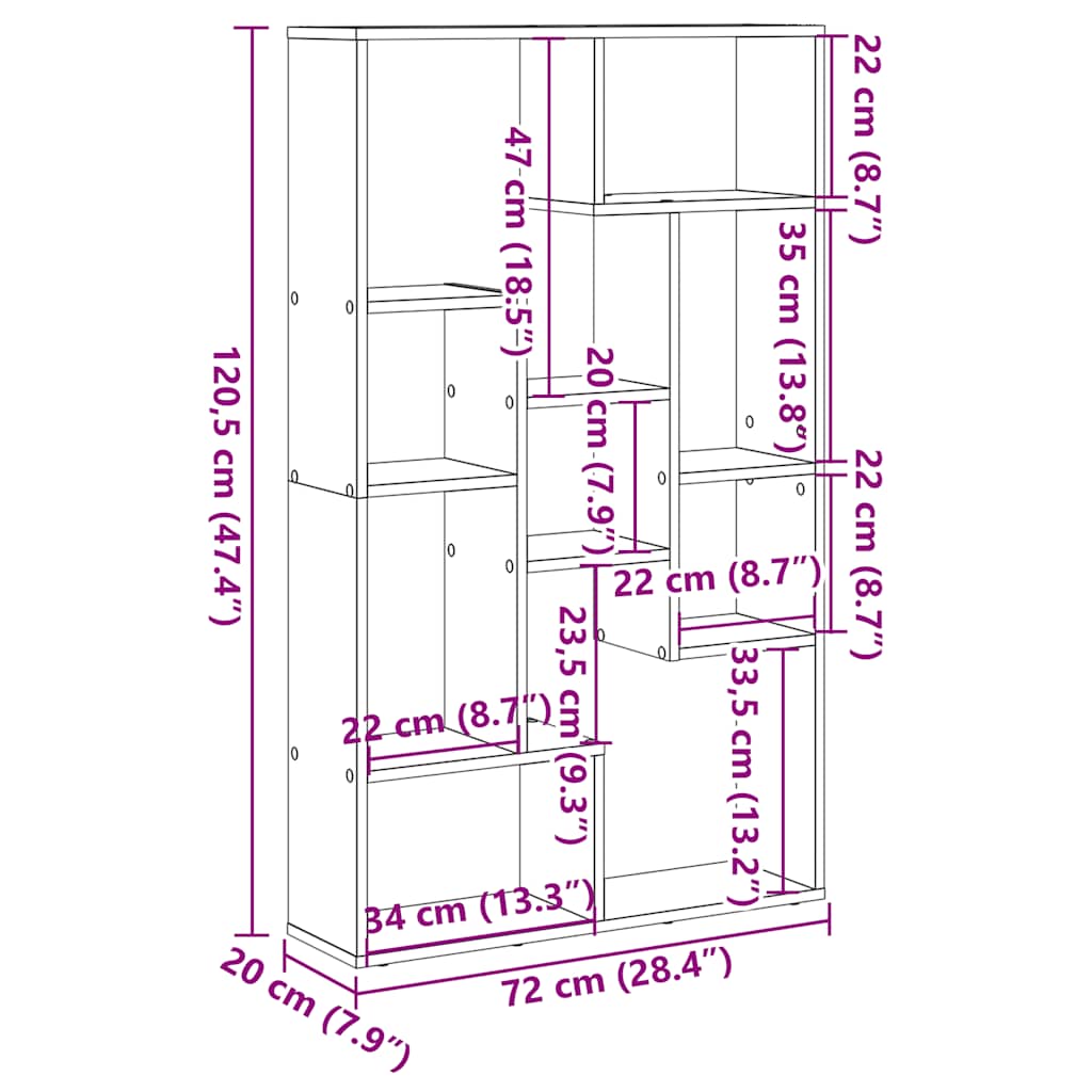 bogreol 72x20x120,5 cm konstrueret træ antikt træ