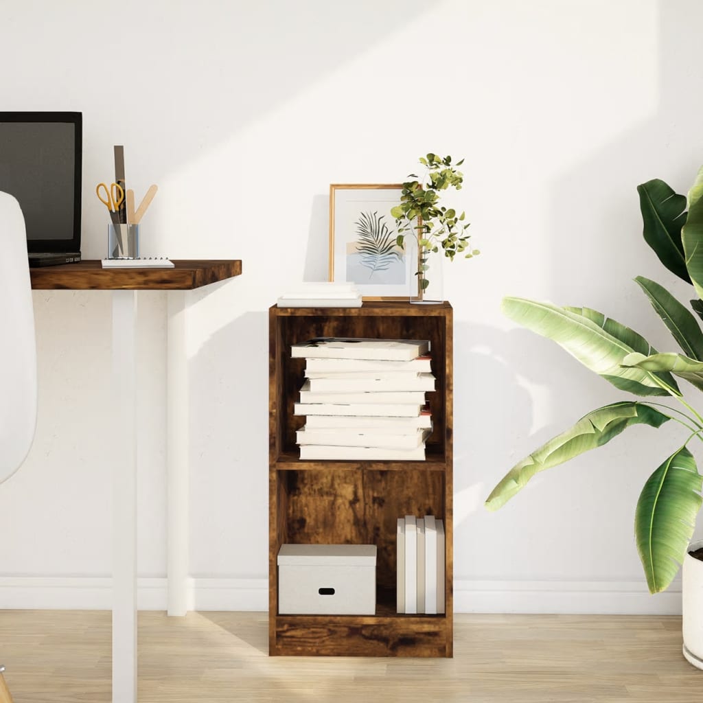 bogreol 40x24x76 cm konstrueret træ røget egetræsfarve