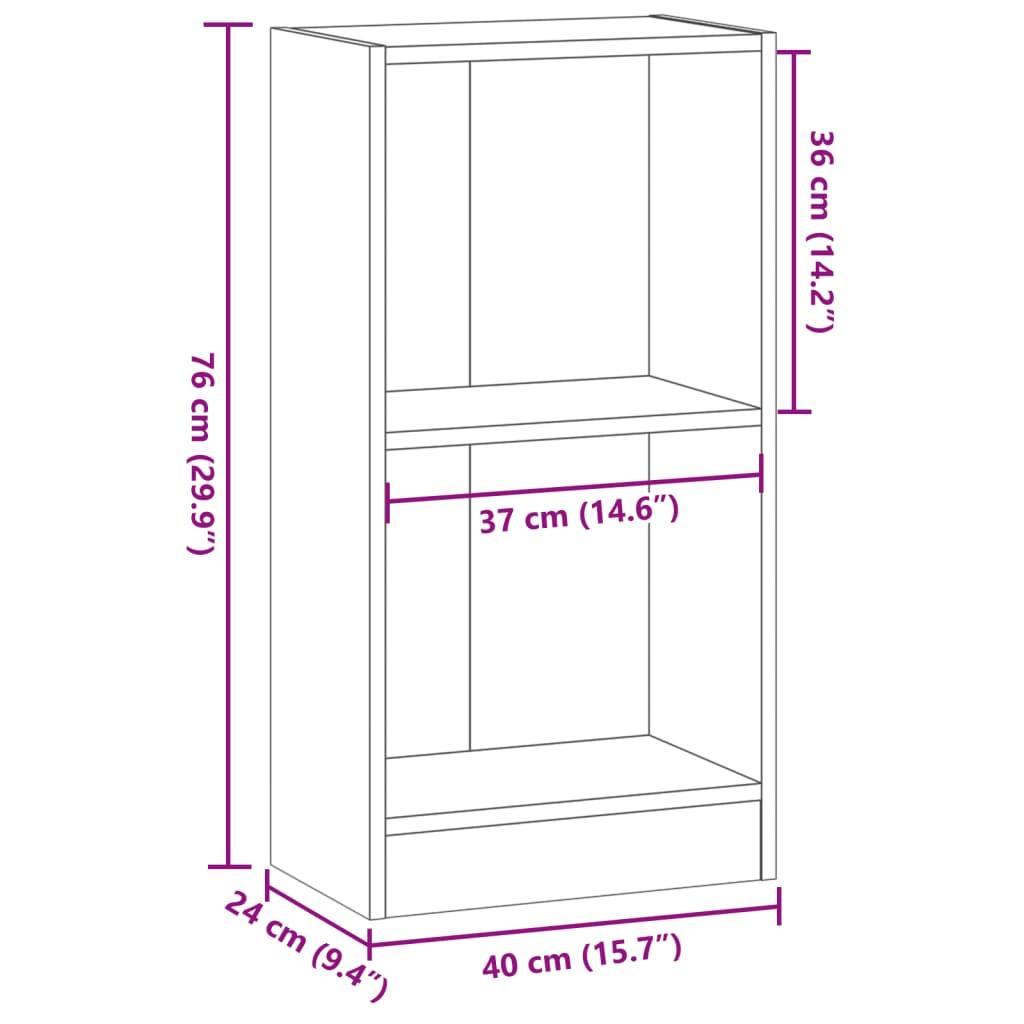 bogreol 40x24x76 cm konstrueret træ egetræsfarve