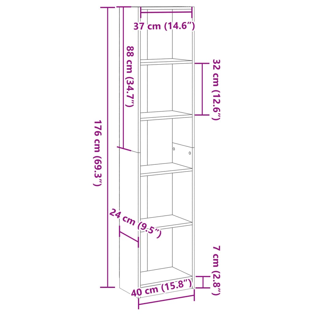 bogreol kunstnerisk eg 40x24x176 cm konstrueret træ