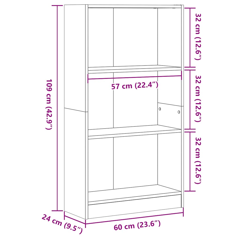 bogreol 60x24x109 cm konstrueret træ sonoma-eg