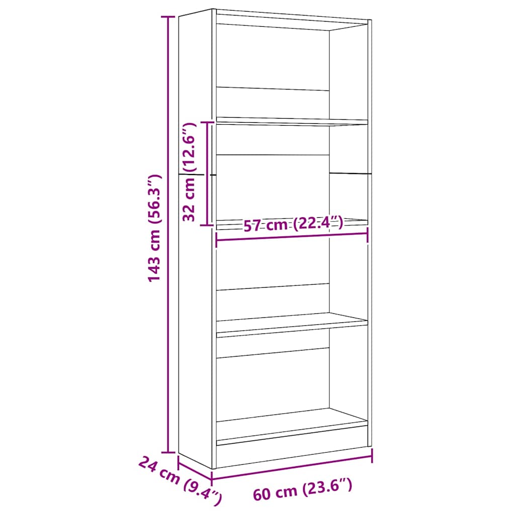 bogreol 60x24x143 cm konstrueret træ egetræsfarve