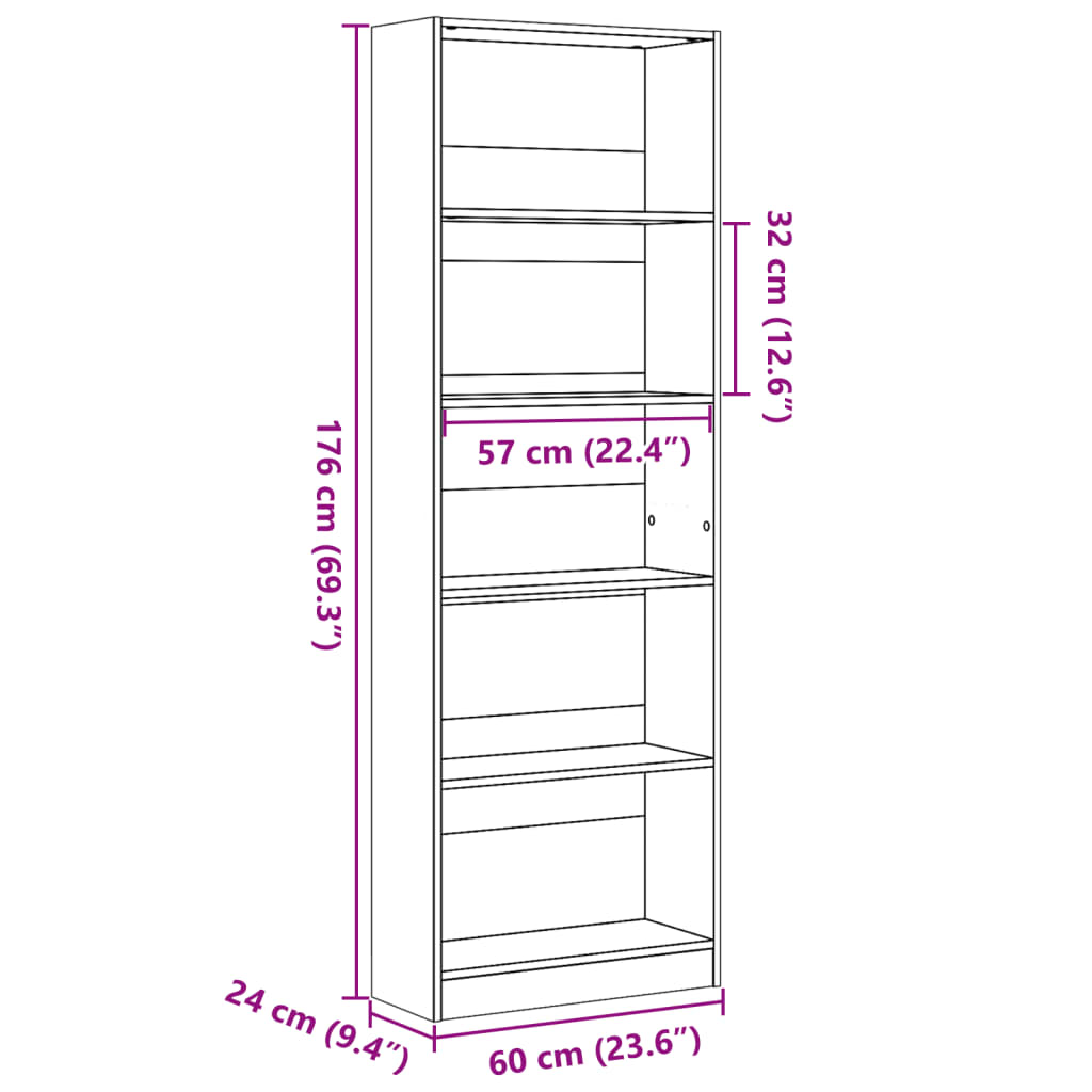 bogreol 60x24x176 cm konstrueret træ røget egetræsfarve