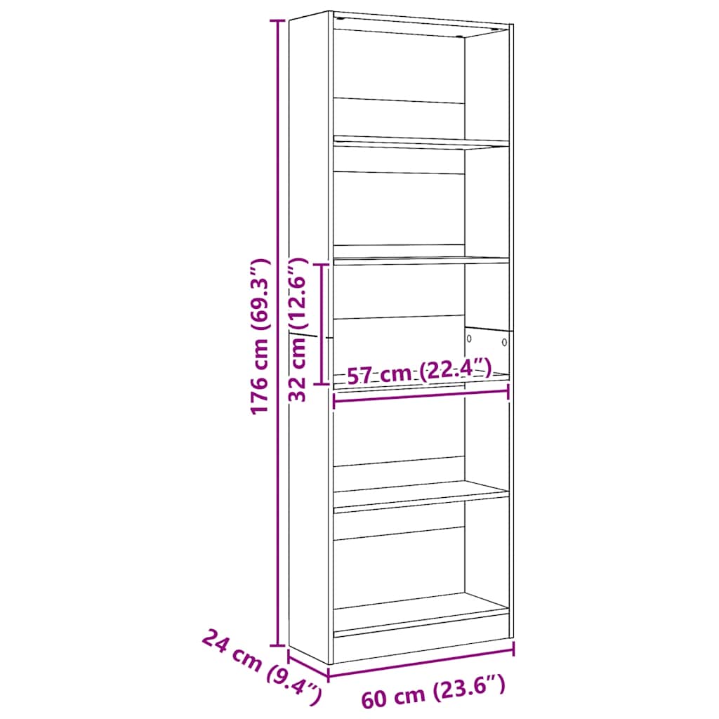bogreol kunstnerisk eg 60x24x176 cm konstrueret træ