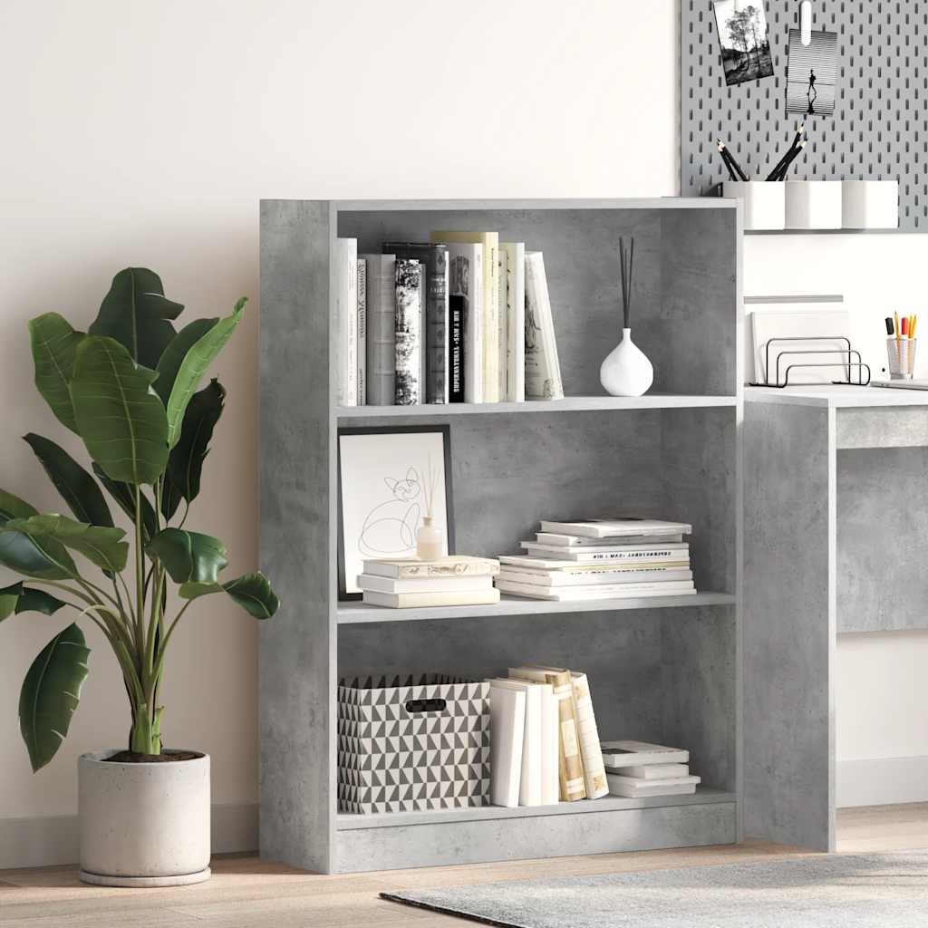 bogreol 80x24x109 cm konstrueret træ betongrå