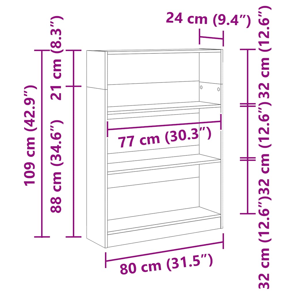 bogreol 80x24x109 cm konstrueret træ antikt træ