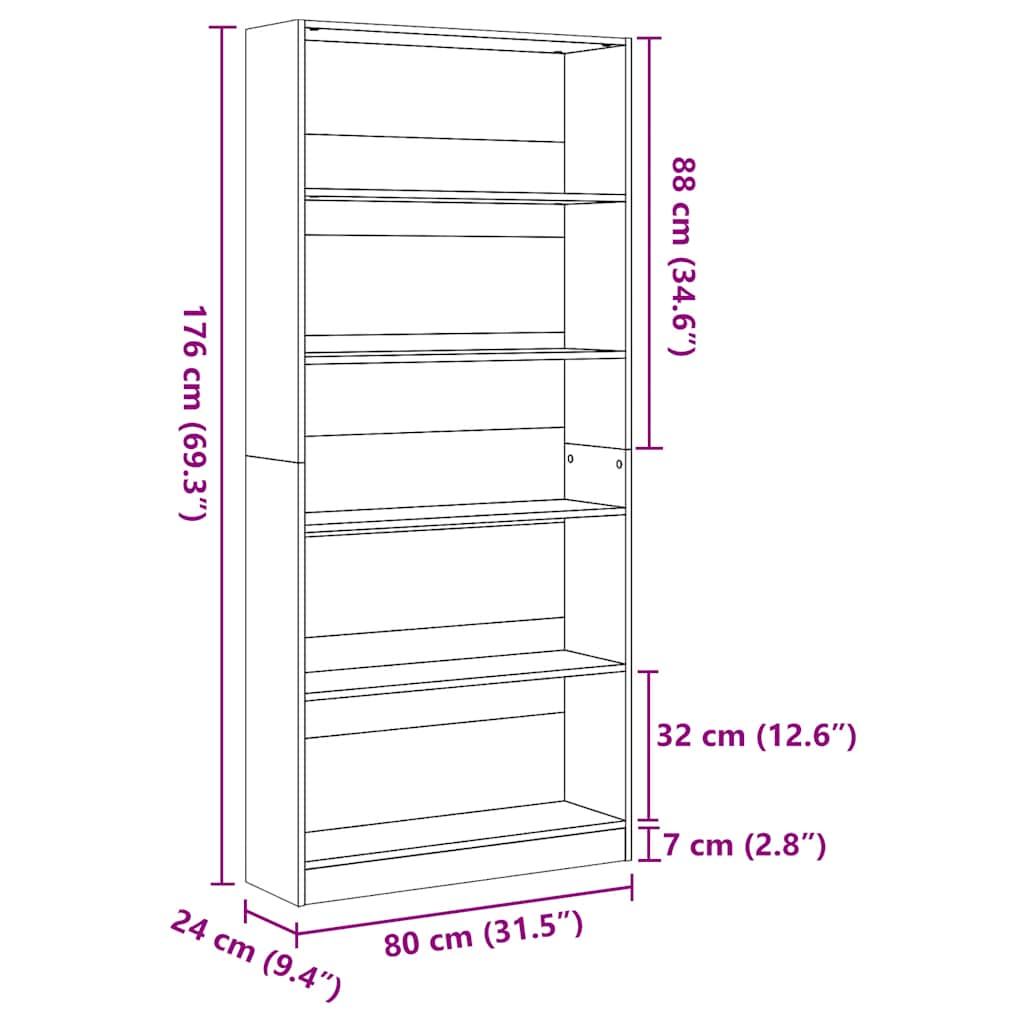 bogreol 80x24x176 cm konstrueret træ hvid