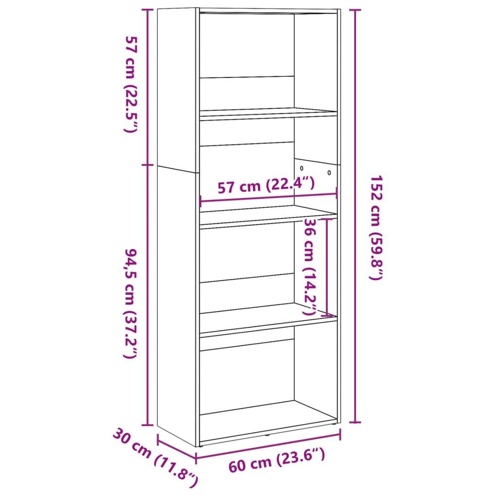 bogreol 60x30x152 cm konstrueret træ hvid