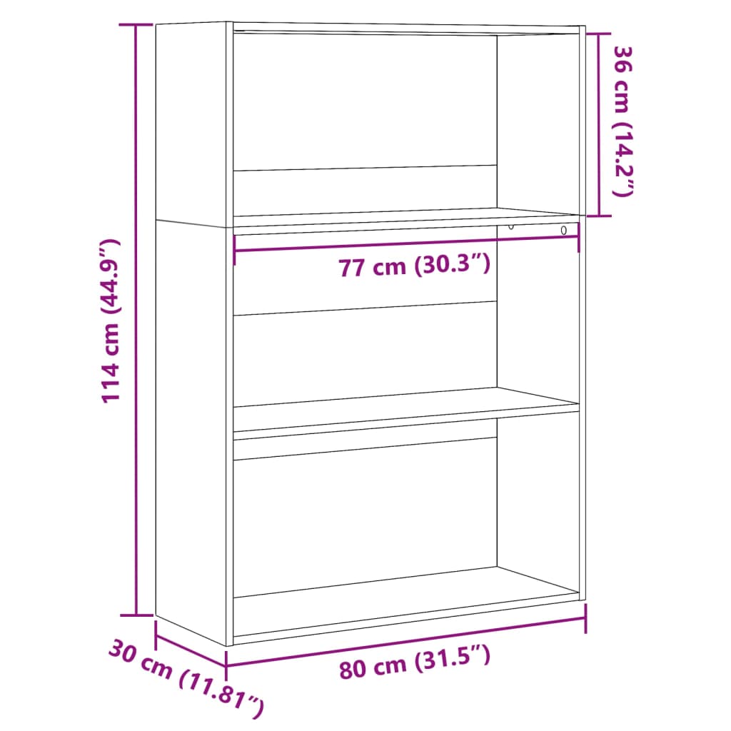 bogreol 80x30x114 cm konstrueret træ gammelt trælook