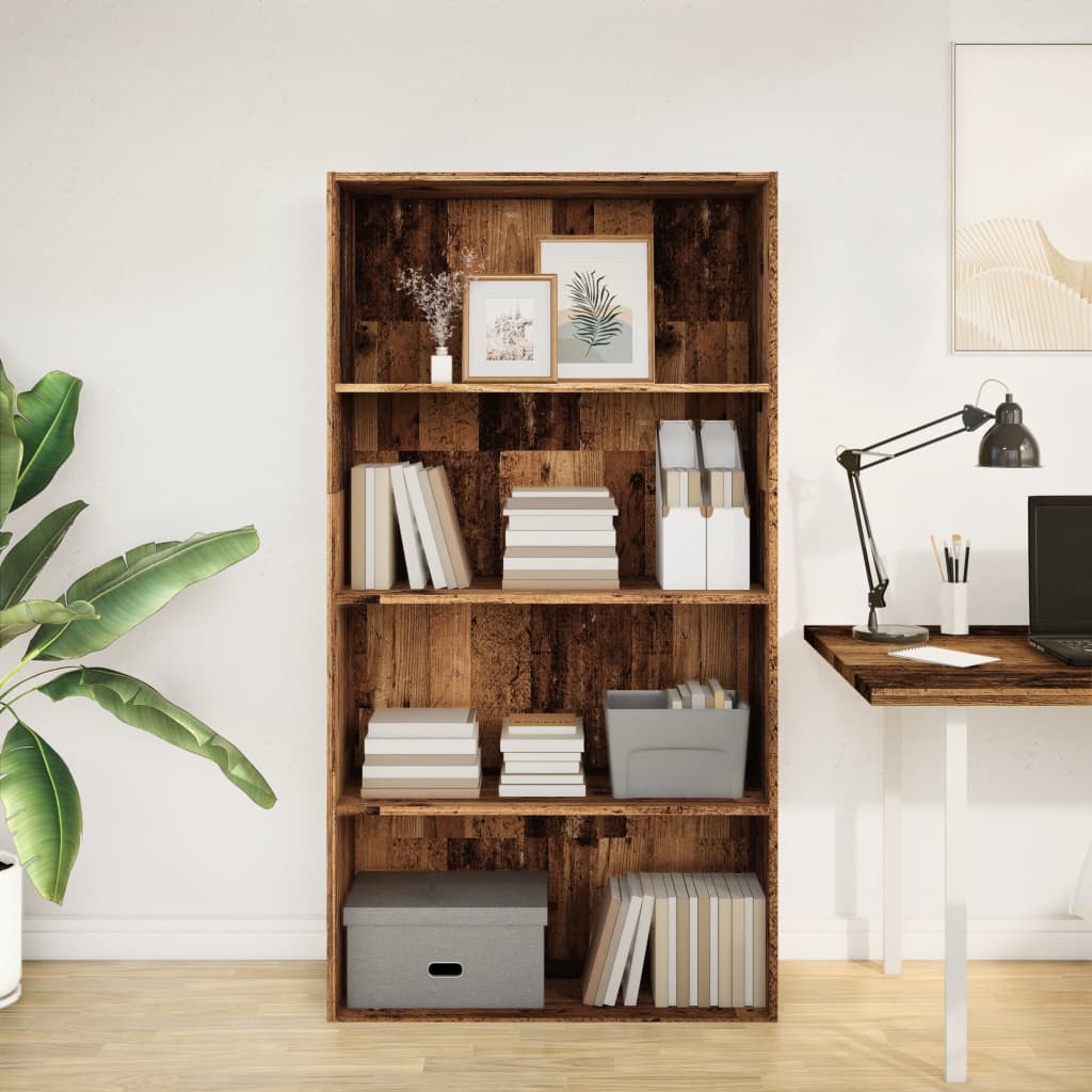 bogreol 80x30x152 cm konstrueret træ gammelt trælook