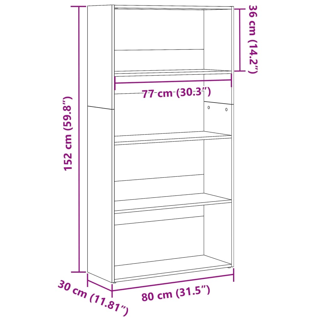 bogreol 80x30x152 cm konstrueret træ gammelt trælook