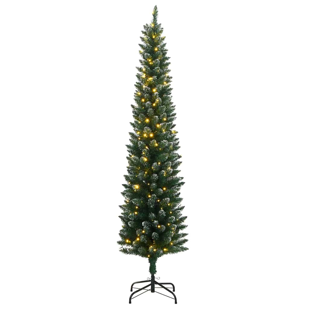 kunstigt smalt juletræ med 300 LED-lys 210 cm