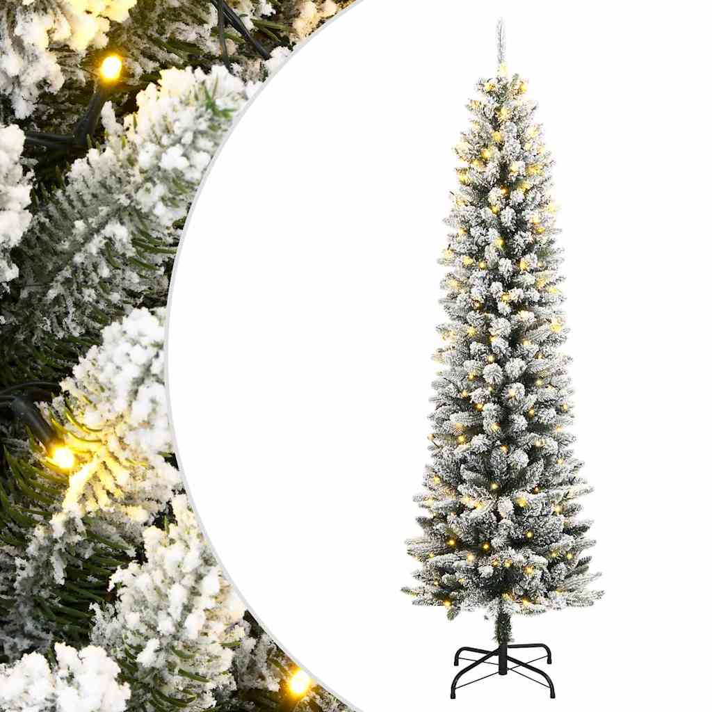 kunstigt juletræ med sne og 150 LED'er 120 cm