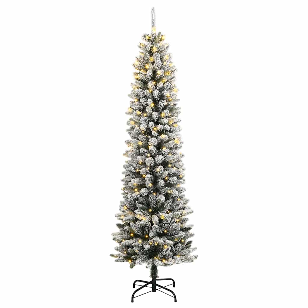 kunstigt juletræ med sne og 150 LED'er 120 cm
