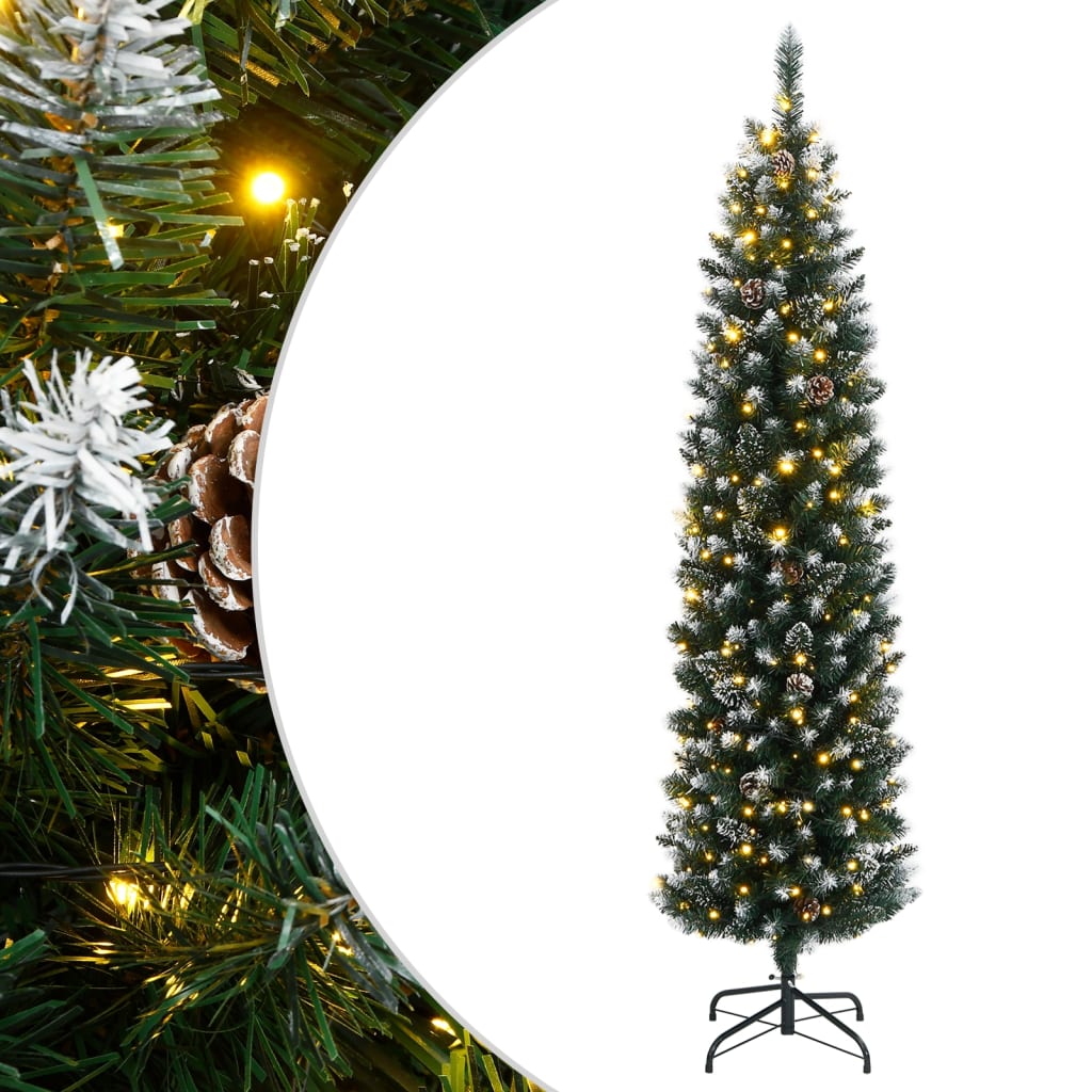 kunstigt smalt juletræ med 300 LED-lys 180 cm